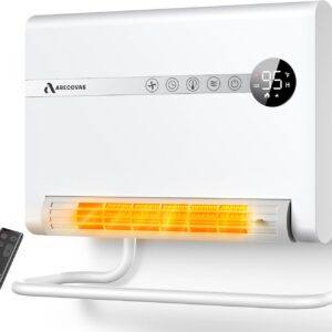 Wall Heater, Space Heater for Bedroom, 1500W PTC Fast Heating Electric Heaters for Indoor Use, 30° Oscillation, Adjustable Thermostat, 24H Timer, Remote Control, Desk or Wall Mounted Heater for Office