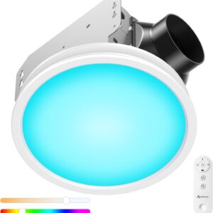 Bathroom Exhaust Fan with RGB Lights, 110CFM/1.0 Sones Vent Fan with 3 Color Temperatures, 5 Adjustable Brightness, Easy to Install, Remote Control, Quiet Ventilation Fan for Bath, Shower, Attic